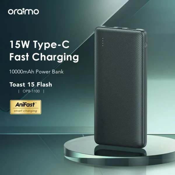 Oraimo Toast 15 Flash OPB-1100 Power Bank 10,000mAh 15W - Black - Image 2