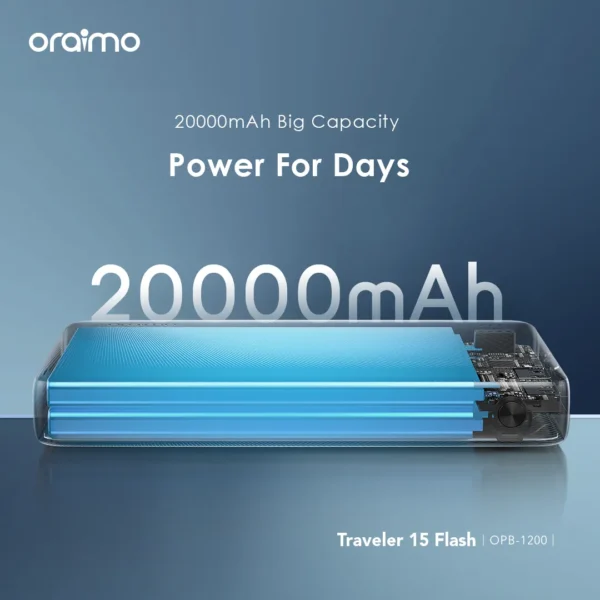 Oraimo Traveler 15 Flash OPB-1200 Power Bank 20,000mAh 15W - Black - Image 2