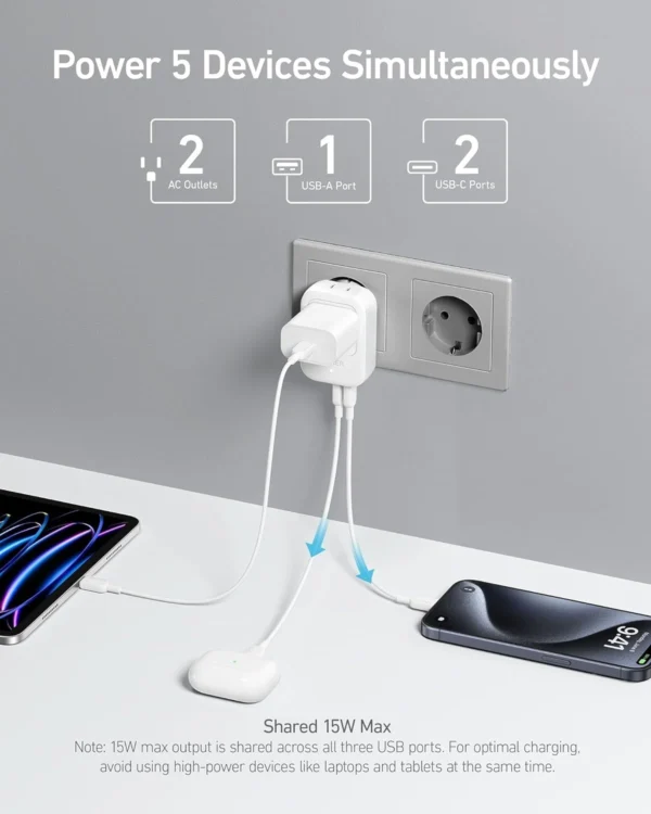 Anker Wall Charger (5-in-1) White | A92A2321 - Image 3