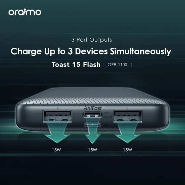 Oraimo Toast 15 Flash OPB-1100 Power Bank 10,000mAh 15W - Black - Image 4