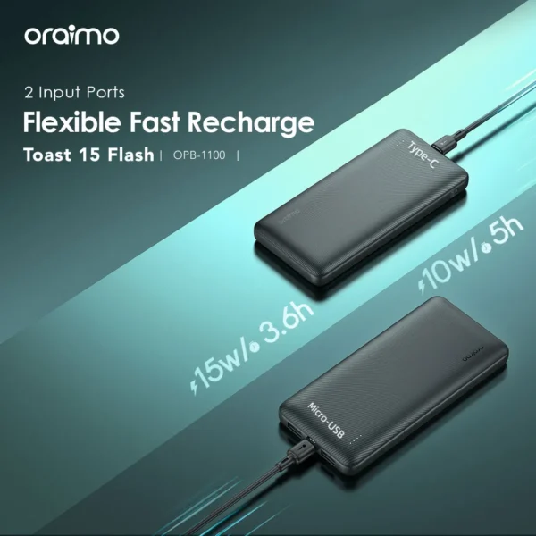 Oraimo Toast 15 Flash OPB-1100 Power Bank 10,000mAh 15W - Black - Image 5