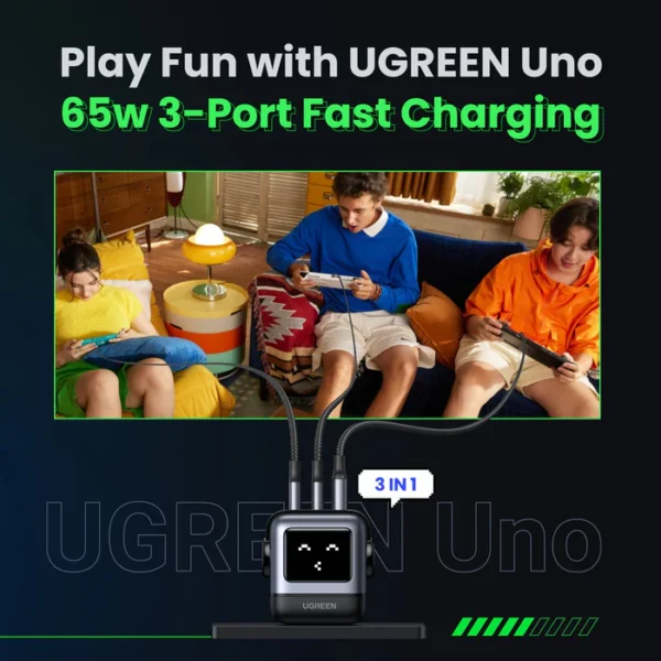 Ugreen Uno 65W USB-C Charger Nexode 3-Port GaN Fast Charging Adapter - Black - Image 8