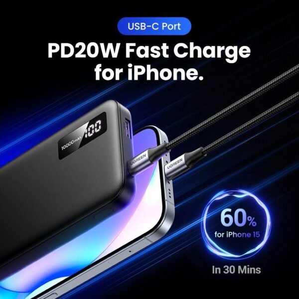 10000 mAh UGREEN 10000mAh Mini Quick Charging 20W Power Bank Black- باور بانك يوجرين 10000 ملي امبير