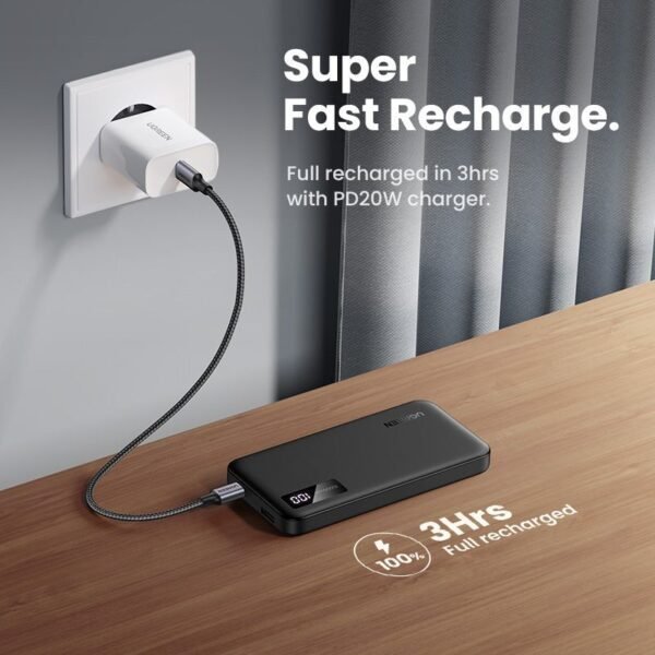 10000 mAh UGREEN 10000mAh Mini Quick Charging 20W Power Bank Black- باور بانك يوجرين 10000 ملي امبير